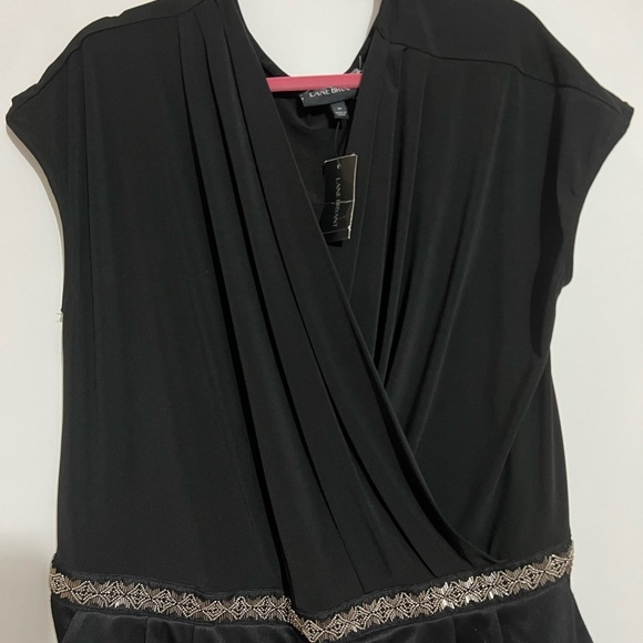 Lane Bryant Womans Size 26 Jumpsuit Black Romper V Neck Embellished Silky Pants - Picture 4 of 16